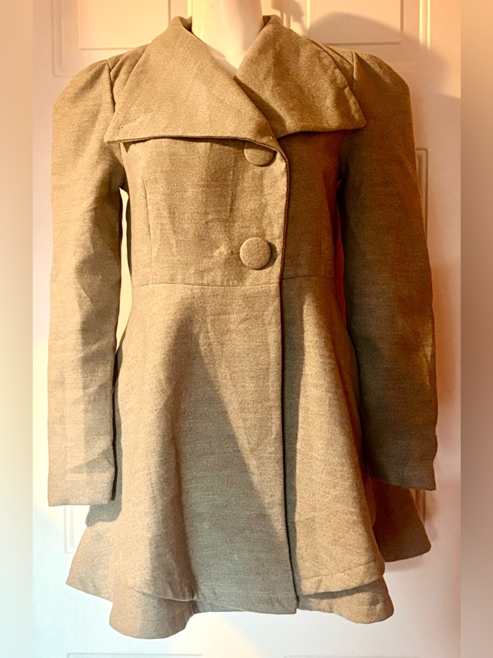 NWT Wantdo Classy Women's Sz XS Gray Wrap Swing Coat with Skirted Hem
